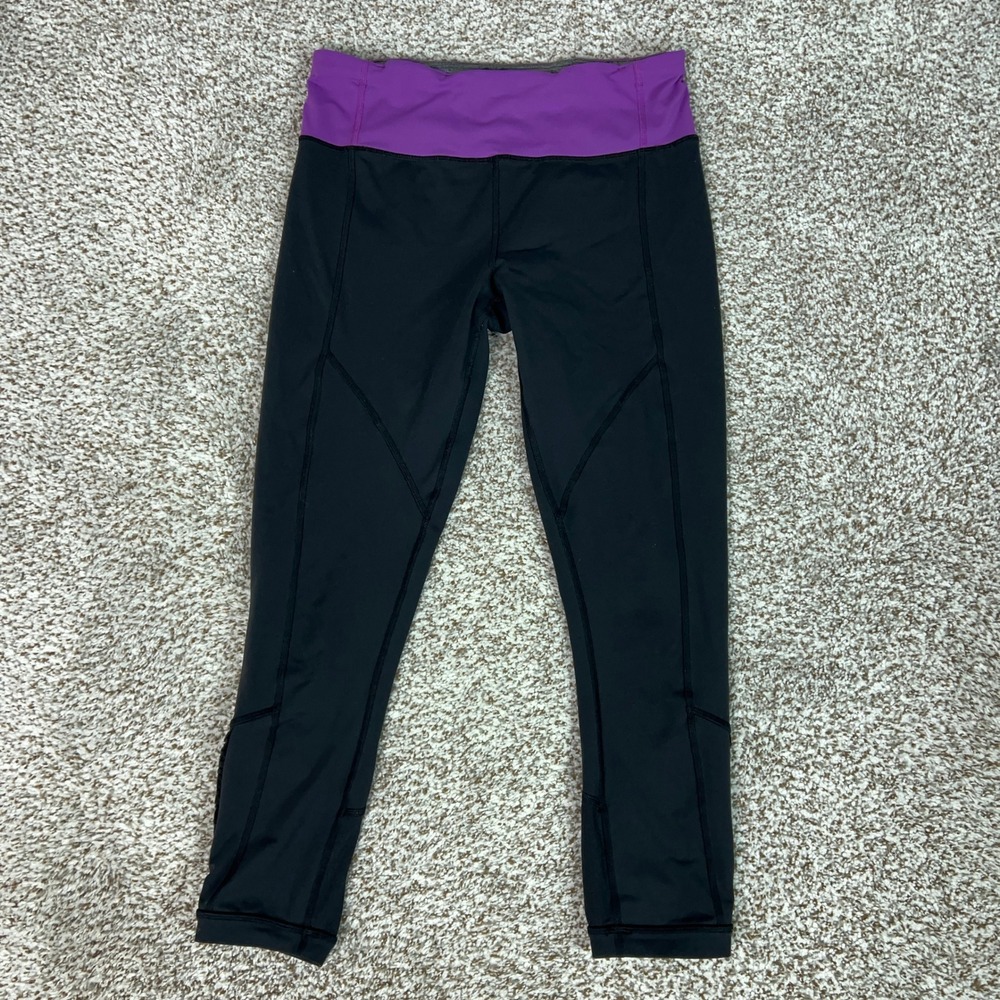 Lululemon Leggings Women Medium Black Purple Running Cropped Reflective Pants
